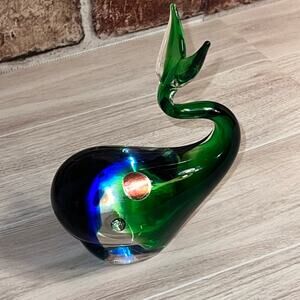 Vintage Murano Blue Green Sommerso Whale Blown Art Glass With Rare Mermaid Tail